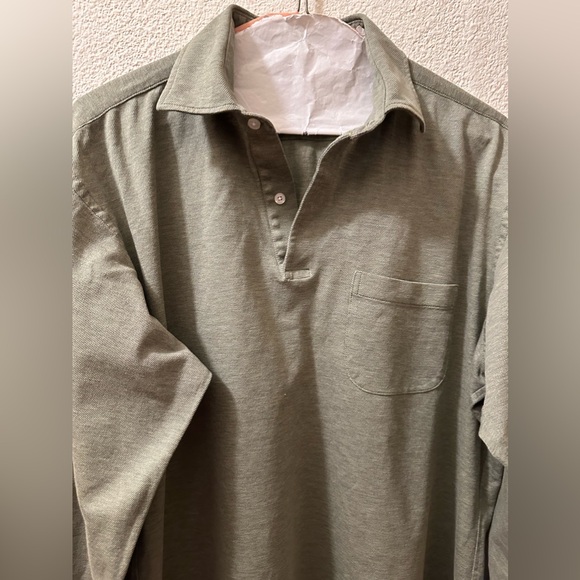 Proper Cloth Polo Shirt Men’s Olive Long Sleeve Cotton Size 16.5 - Picture 2 of 7